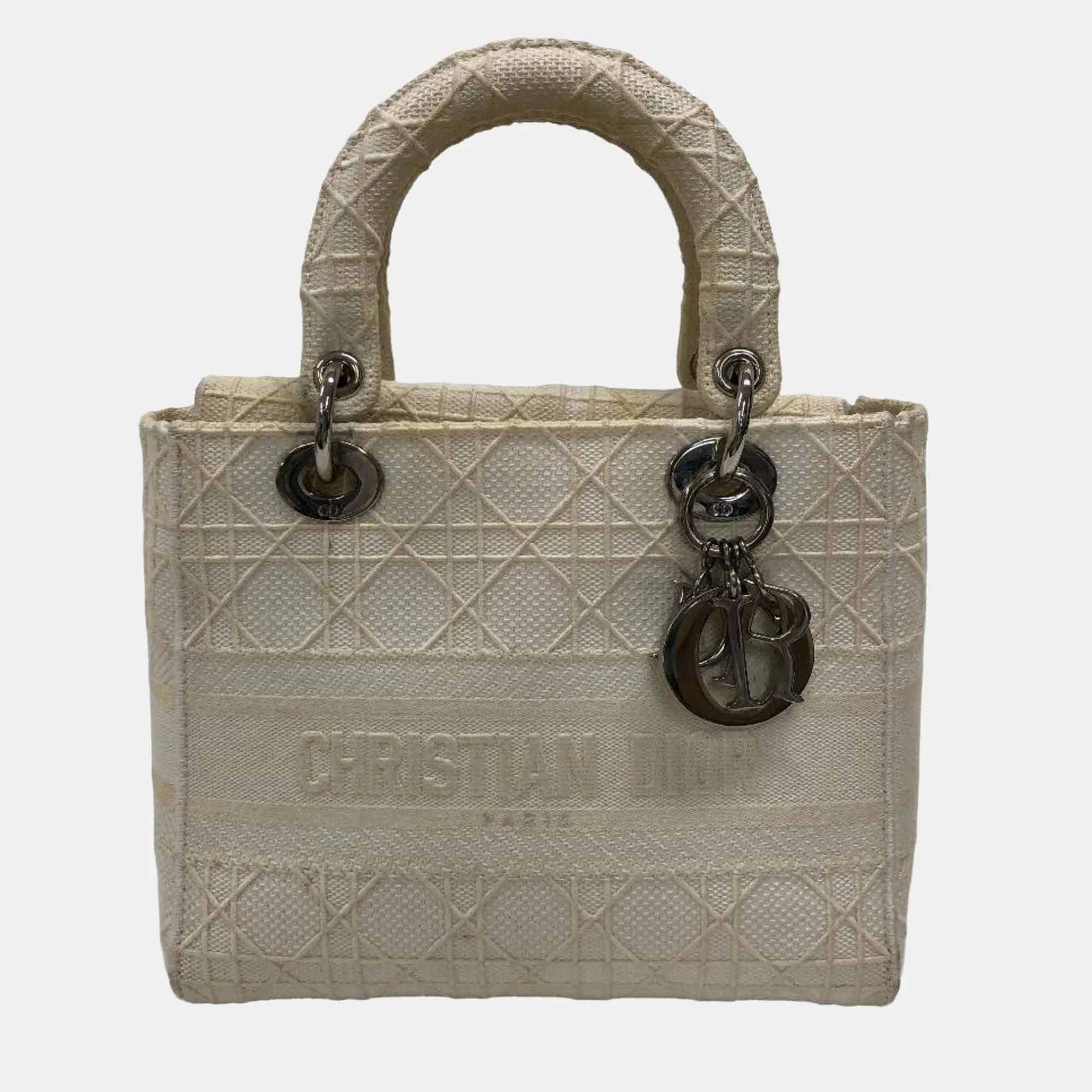 Beige Canvas Lady D-Lite Medium Tote Bag