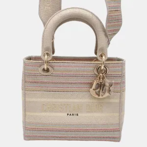 Beige/Multicolor Canvas Lady D-Lite Medium Bag