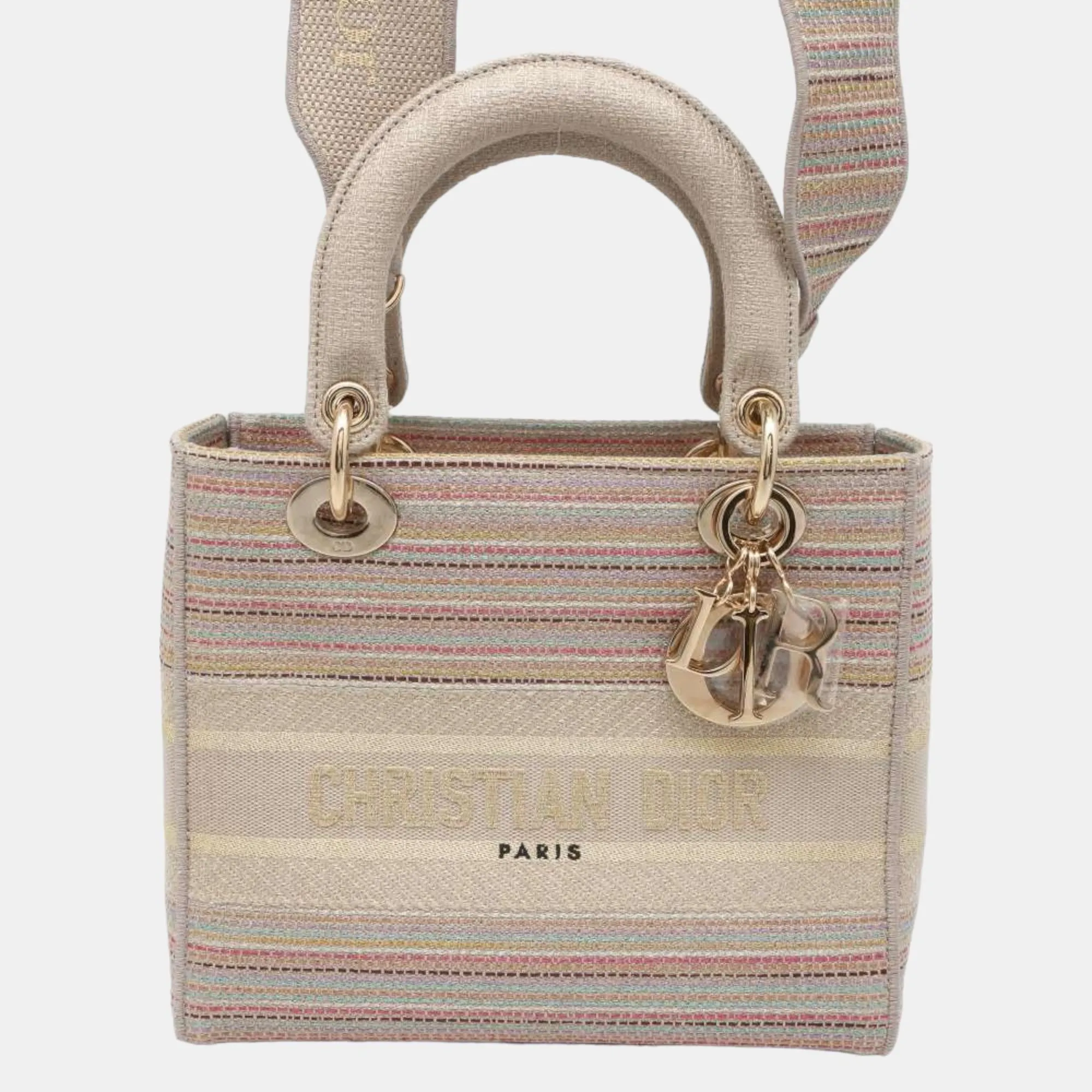 Beige/Multicolor Canvas Lady D-Lite Medium Bag