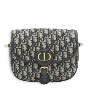 Bobby Medium Blue Oblique Crossbody Bag in Jacquard/Calfskin, Gold hardware